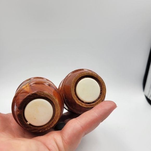 Vintage Wood Barrel Salt & Pepper Shakers - Picture 3 of 5